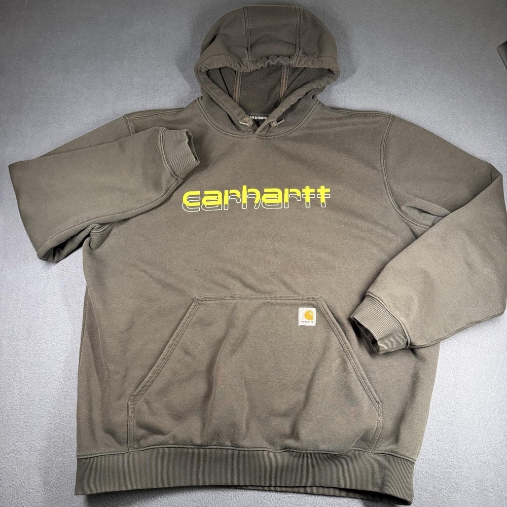 Carhartt Hoodie Mens XL Green Rain Defender Loose Fit Fleece Pullover Logo